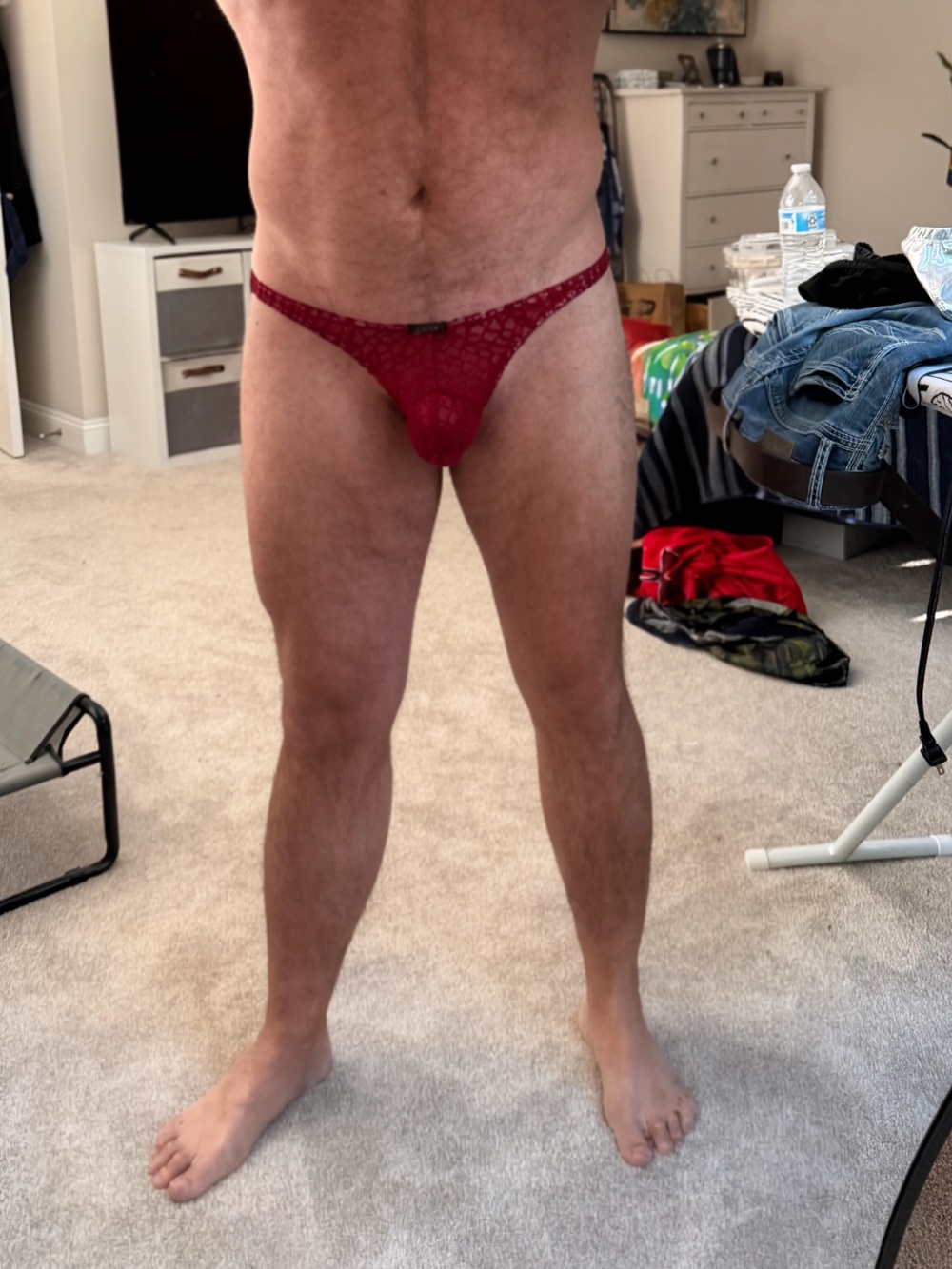 Men's Red Lace Thong - Sexy Minimal Coverage XL